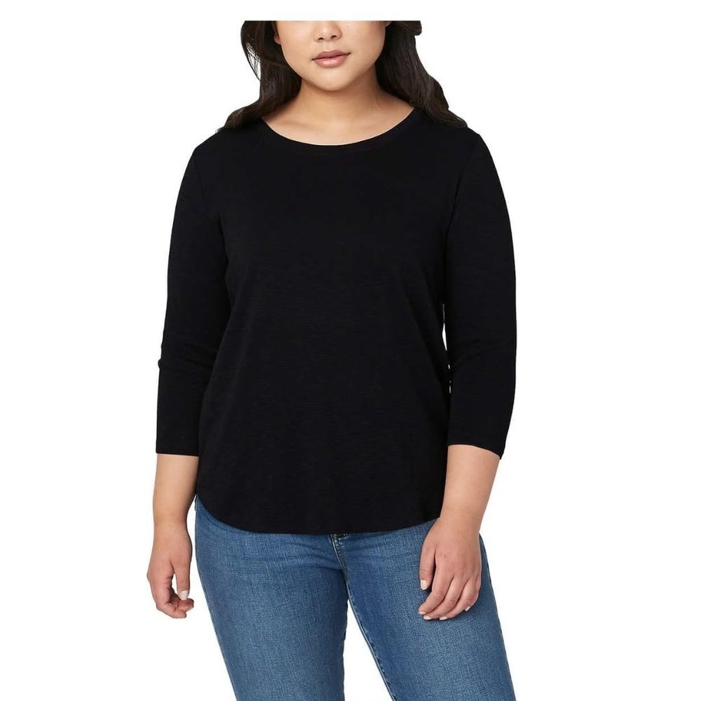 NWT Kirkland Women's Slub Jersey 3/4 Sleeve T-Shirt Black Size 2XL $45 EE118